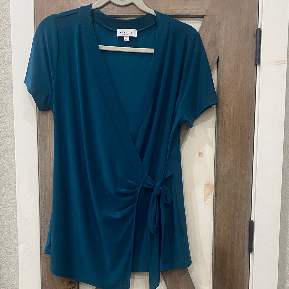 Gilli Deep Teal Wrap Blouse